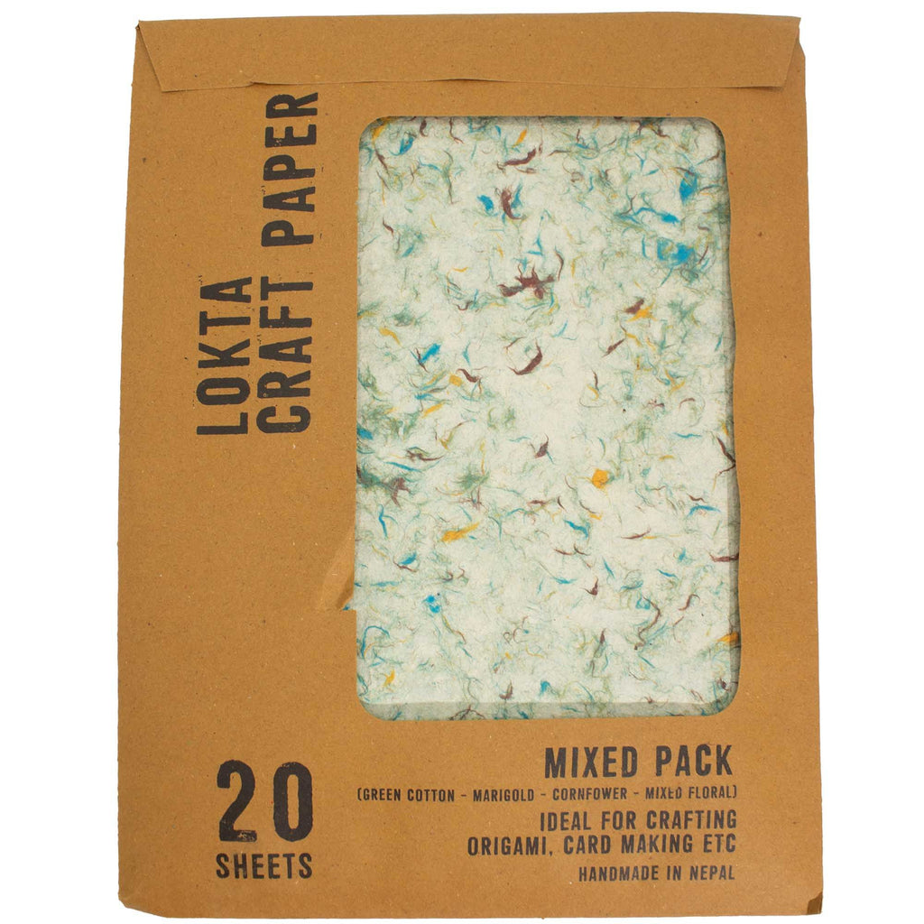 a4-lokta-craft-paper-20-sheet-pack-mixed-pack-green-cotton-marigold-cornfower-mixed-floral654