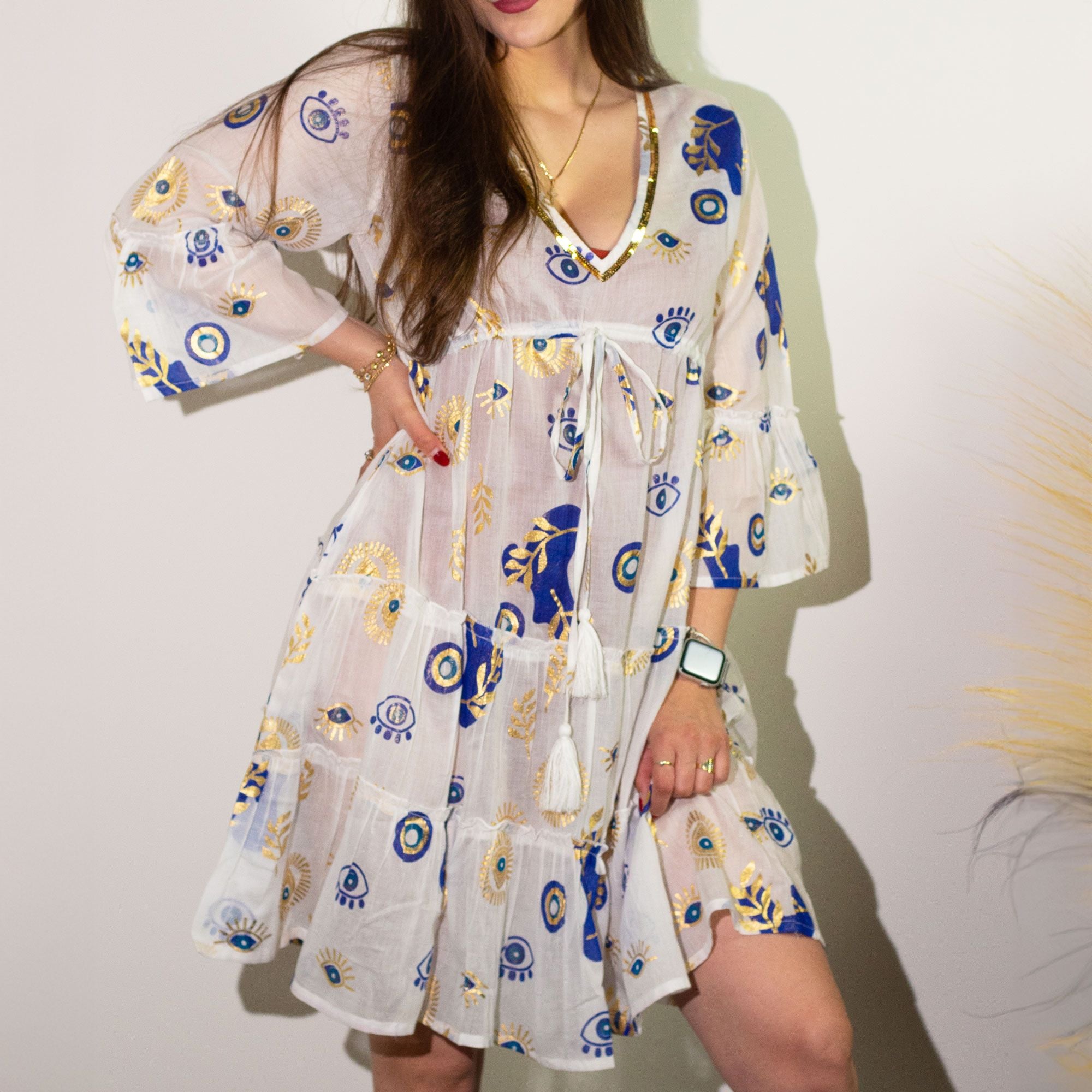 nomad-sari-evil-eye-dress-white-blue-gold-size-ml377