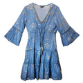 nomad-sari-sea-blue-gold-fish-print-dress-lxl379